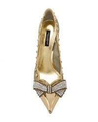Золотые кожаные туфли с украшением от Dolce & Gabbana
