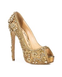 Золотые кожаные туфли с украшением от Marchesa