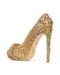 Золотые кожаные туфли с украшением от Marchesa