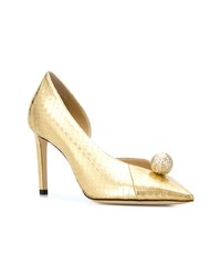 Золотые кожаные туфли с украшением от Jimmy Choo