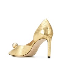 Золотые кожаные туфли с украшением от Jimmy Choo