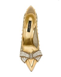 Золотые кожаные туфли с украшением от Dolce & Gabbana