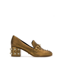 Золотые кожаные туфли с украшением от Schutz