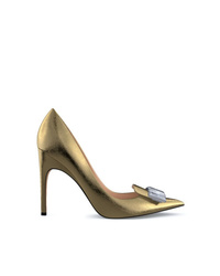 Золотые кожаные туфли с украшением от Sergio Rossi