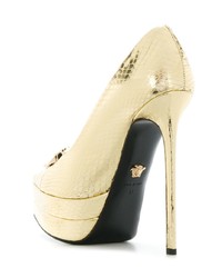 Золотые кожаные туфли со змеиным рисунком от Versace
