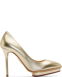 Золотые кожаные туфли от Charlotte Olympia