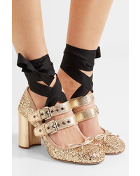 Золотые кожаные туфли от Miu Miu