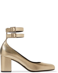 Золотые кожаные туфли от Saint Laurent