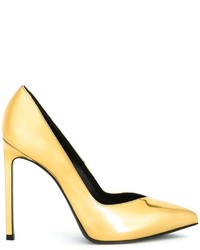 Золотые кожаные туфли от Saint Laurent