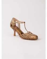 Золотые кожаные туфли от Sarah Chofakian