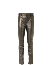 Золотые кожаные узкие брюки от Tufi Duek