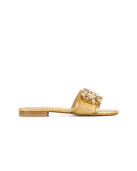 Золотые сандалии на плоской подошве с украшением от Emanuela Caruso