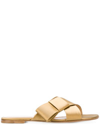 Золотые сандалии на плоской подошве от Gianvito Rossi