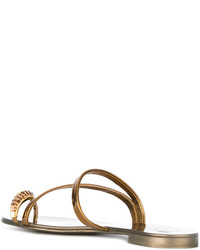 Золотые сандалии на плоской подошве от Giuseppe Zanotti Design