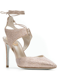 Женские золотые сатиновые босоножки от Rene Caovilla