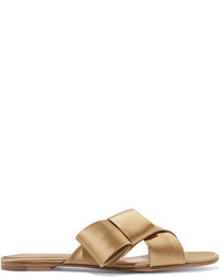 Золотые сатиновые сандалии на плоской подошве