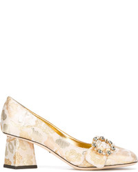 Золотые туфли с цветочным принтом от Dolce & Gabbana