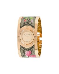 Женские золотые часы с цветочным принтом от Gucci