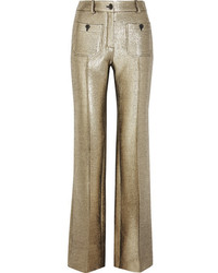 Золотые шерстяные брюки-клеш от Roberto Cavalli