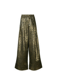Золотые широкие брюки с леопардовым принтом