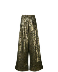 Золотые широкие брюки с леопардовым принтом от Layeur