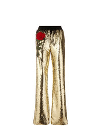 Золотые широкие брюки с пайетками от Philipp Plein