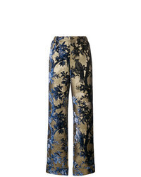 Золотые широкие брюки с цветочным принтом