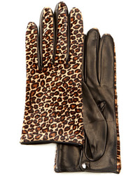 Кожаные перчатки с леопардовым принтом