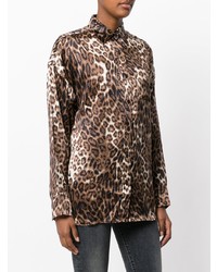 Коричневая блуза на пуговицах с леопардовым принтом от R13