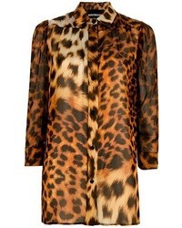 Коричневая блуза на пуговицах с леопардовым принтом