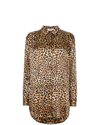 Коричневая блузка с длинным рукавом с леопардовым принтом