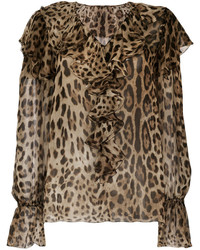 Коричневая блузка с принтом от Dolce & Gabbana