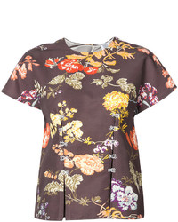 Коричневая блузка с цветочным принтом