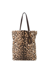 Коричневая большая сумка из плотной ткани с леопардовым принтом от Saint Laurent