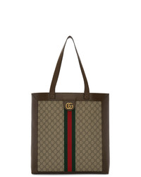 Коричневая большая сумка из плотной ткани с принтом от Gucci