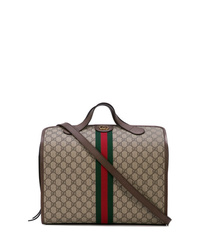 Мужская коричневая большая сумка из плотной ткани с принтом от Gucci