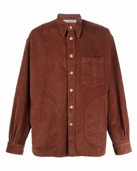 Мужская коричневая вельветовая рубашка с длинным рукавом от Acne Studios