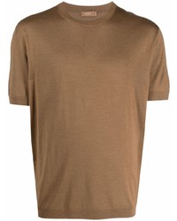 Мужская коричневая вязаная футболка с круглым вырезом от Agnona