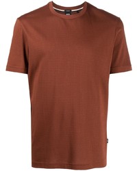 Мужская коричневая вязаная футболка с круглым вырезом от BOSS