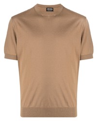 Мужская коричневая вязаная футболка с круглым вырезом от Zegna