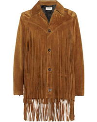 Женская коричневая замшевая куртка c бахромой от Saint Laurent