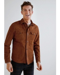 Мужская коричневая замшевая куртка-рубашка от Mango Man