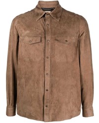 Мужская коричневая замшевая рубашка с длинным рукавом от Ajmone