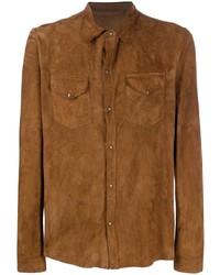 Мужская коричневая замшевая рубашка с длинным рукавом от Salvatore Santoro