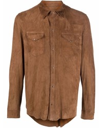 Мужская коричневая замшевая рубашка с длинным рукавом от Salvatore Santoro