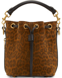 Коричневая замшевая сумка-мешок с леопардовым принтом
