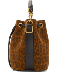 Коричневая замшевая сумка-мешок с леопардовым принтом от Saint Laurent