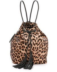 Коричневая замшевая сумка-мешок с леопардовым принтом от Simone Camille