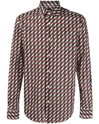 Мужская коричневая классическая рубашка с геометрическим рисунком от BOSS HUGO BOSS