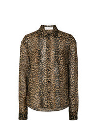 Коричневая классическая рубашка с леопардовым принтом